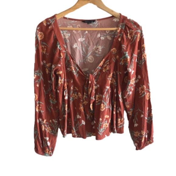 American Eagle Outfitters Tops - AMERICAN EAGLE | Burt orange floral long sleeve by top top